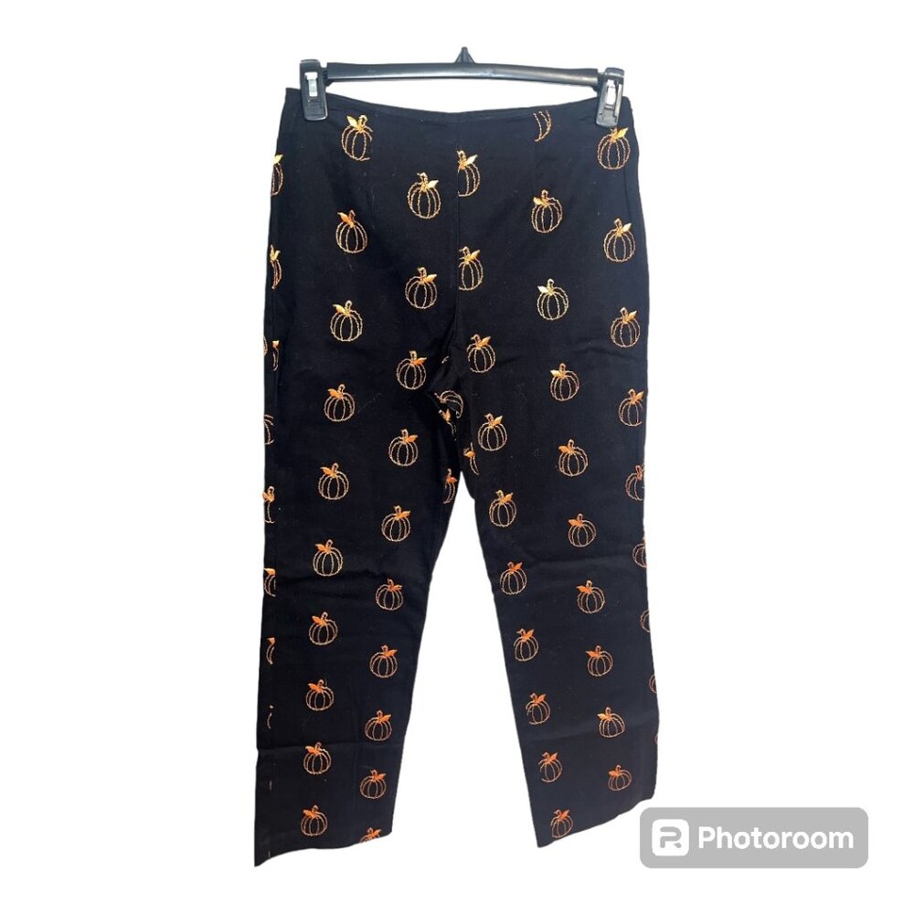 Vintage Alanni by Donny Brook Halloween Pumpkin Patterned Black Pants Size 8